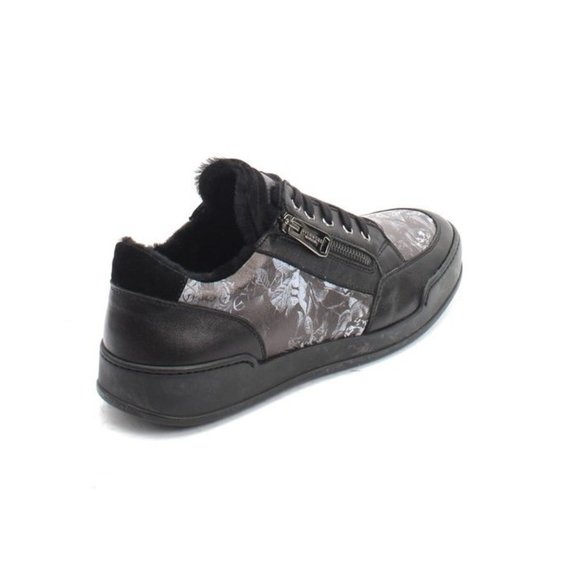 Italian Richmond 7582 Black Leather Suede Fur Lace-Up Zip-Up Sneaker Boot